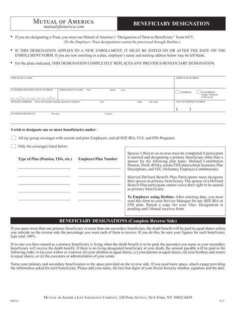 Mutual Of America Beneficiary Designation Form Fill Out And Sign Online