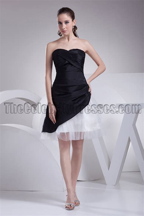 Short Strapless Black And White Homecoming Party Dresses