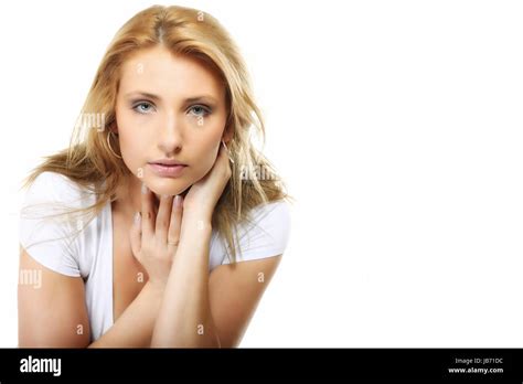 Attractive Young Blonde Woman Portrait Isolated On White Background