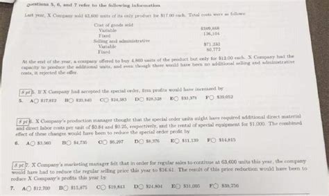 Solved Questions 5 6 And 7 Refer To The Following