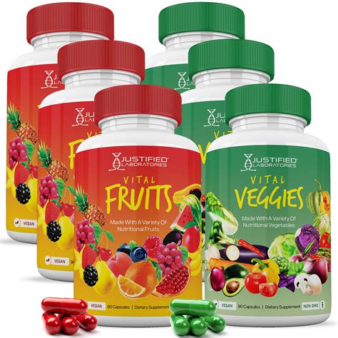 Justified Laboratories Vital Fruits And Veggies Super Vegetable Vitamins Non Gmo Vegan 90