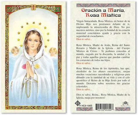 25 Spanish Laminated Prayer Cards With Maria Rosa Mistica Prayer In