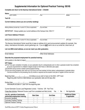 Fillable Online Mnsu Supplemental Information For Optional Practical