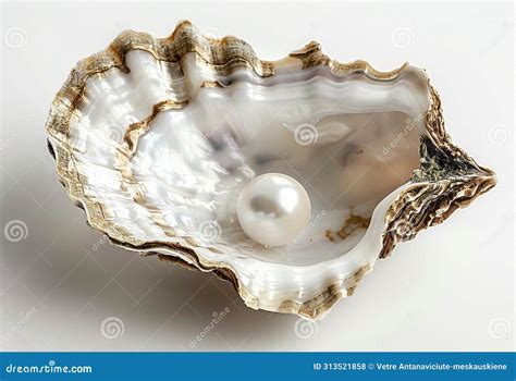 Pearl Inside An Oyster Shell On White Background Stock Photo Image Of