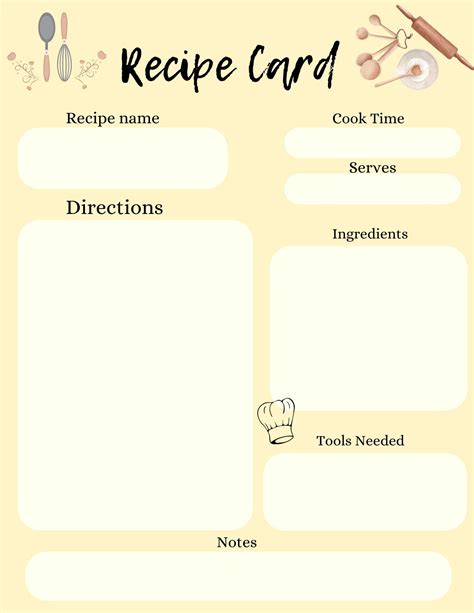 Recipe Card Template. Digital Template for Recipes - Etsy