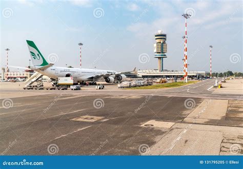 View of Milan-Malpensa International Airport Terminal 1. Editorial ...