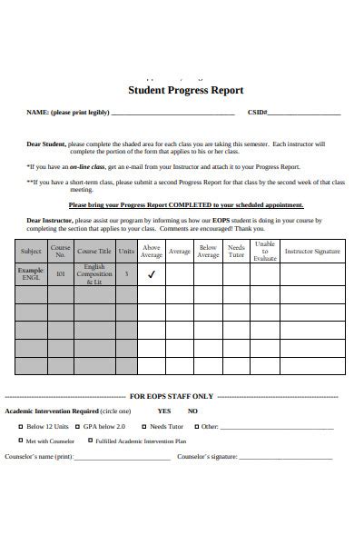 Editable Student Progress Report Template Pdf Fillable Printable Images