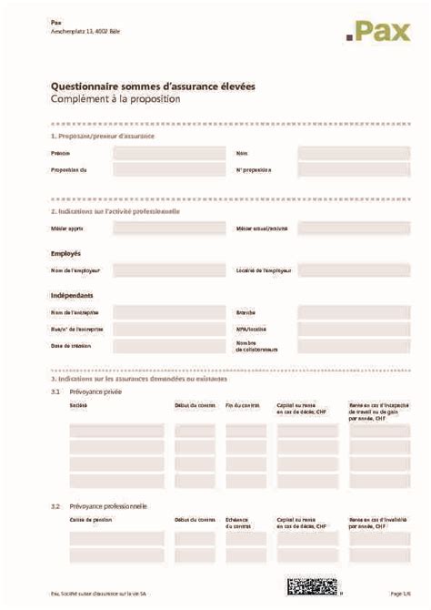 Questionnaire sommes dassurance élevées Complément à la PDF