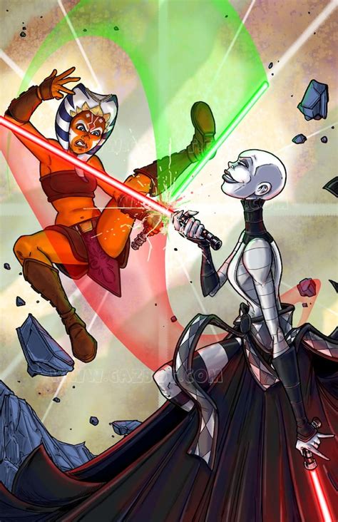 Star Wars Duel Between Jedi Padawan Ahsoka Tano And Sith Asajj