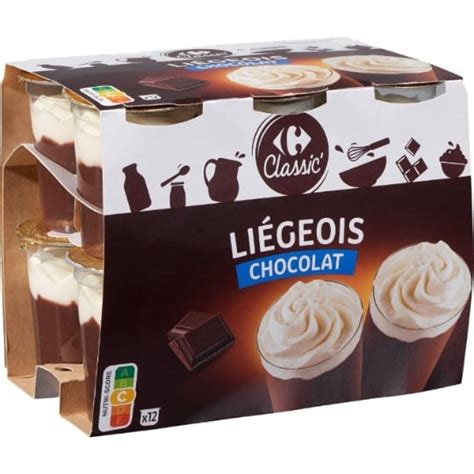 Dessert liégeois chocolat CARREFOUR CLASSIC les 12 pots de 100g à