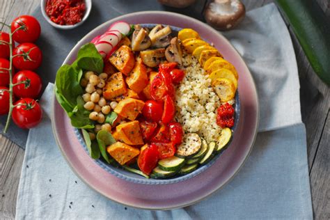 Vegan Buddha Bowl Roasted Veggies And Couscous Tasty Matter