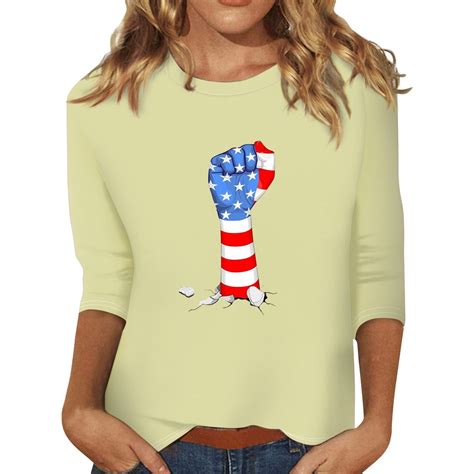 Julmcomo 4th Of July American Flag 34 Sleeve T Shirt For Women Summer Usa Flag Patriotic Shirts