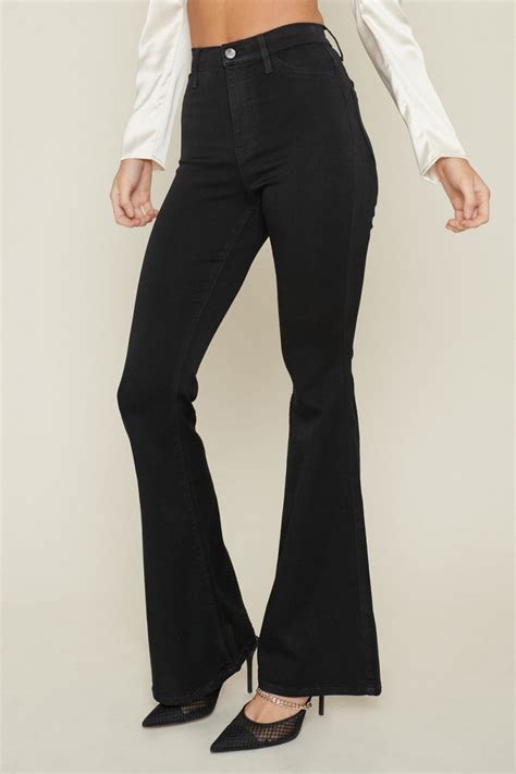 Vibrant High Waisted Denim Bell Bottoms In Black