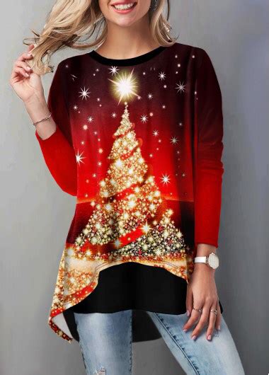 Christmas Tree Print Round Neck T Shirt Modlily Usd