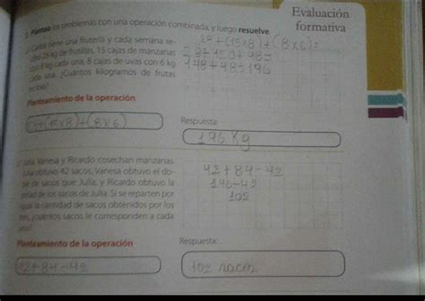 Evaluación formativa 3 Plantea los problemas con una operación