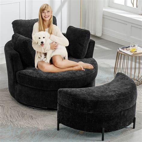 AIHOUSE Oversized Swivel Accent Barrel Chairs And Ottoman Set Modern