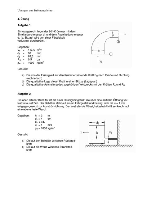 Vierte Uebung Stroemungslehre Übungen zur Strömungslehre Übung