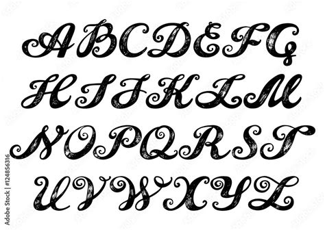 Calligraphy alphabet typeset lettering. Hand drawn alphabet. Capital ...