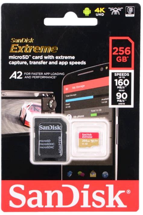 Карта памяти Sandisk Microsdxc 64 ГБ Class 10 V30 A2 Uhs Class 3 Rw 16060 МБс адаптер на