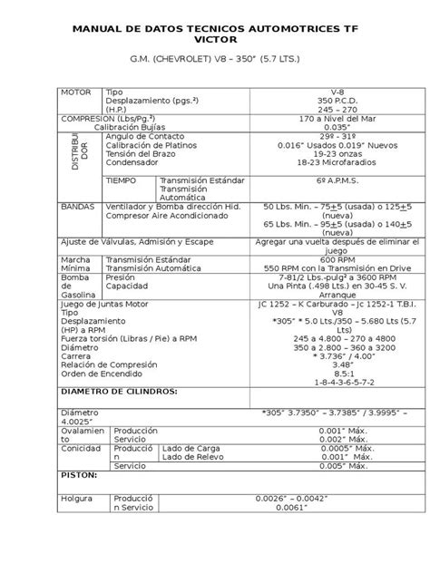 Motor Chevrolet Especificaciones Y Caracter Sticas Motorba