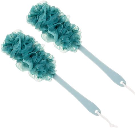 2 Pack Loofah Sponge Back Scrubber Long Handled Sponge Mesh Pouf Shower