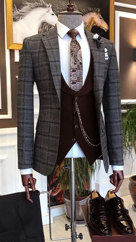 Brown Slim Fit Plaid Check Suit Artofit