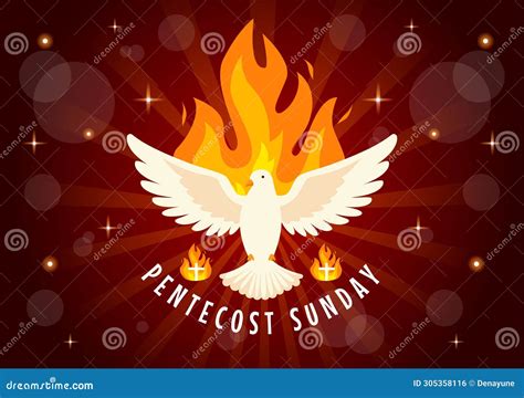 Pentecost Sunday Vector Illustration With Flame And Holy Spirit Dove In