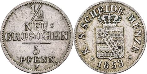 Sachsen Friedrich August II 1836 1854 1 2 Neugroschen 1853 F Vz MA