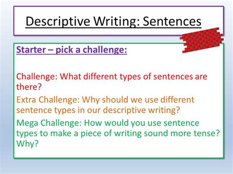 Edexcel Descriptive Writing Sentences Teaching Resources Descriptive Writing Sentence