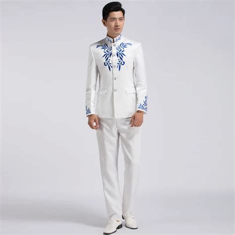 Chinese Stand Collar Male Business Suit Chinese Style Embroidery