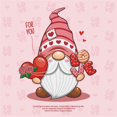 Premium Vector Happy Valentine Day With Cute Gnome Holding Love Heart