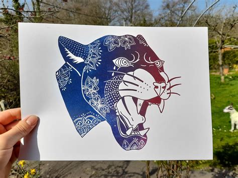 Traditional Panther Tattoo Lino Cut Print - Etsy