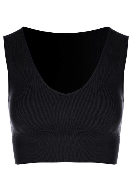 Womens Black V Neck Rib Crop Top Peacocks