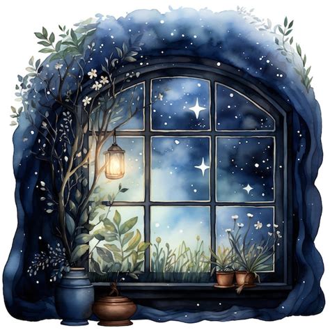 Premium AI Image | a window with a view of the night sky and the moon.