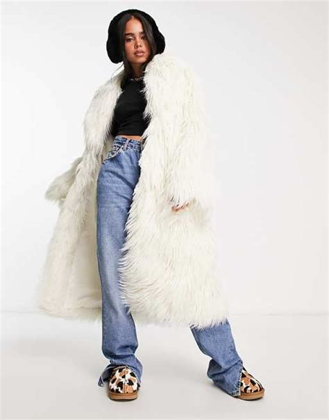 Weekday Mia Faux Fur Coat In Off White Asos