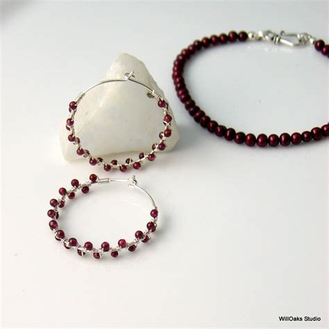 Garnet Or Carnelian Hoop Earrings Red Stone Beaded Jewelry Dark Red