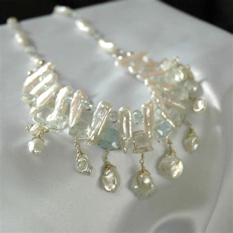 Natural Aquamarine Roman Choker With Sterling Silver Bridal Biwa And