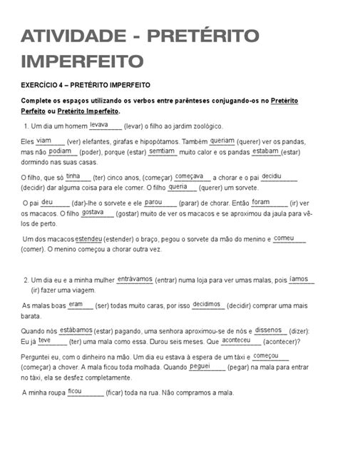 Atividade - Pretérito Imperfeito | PDF