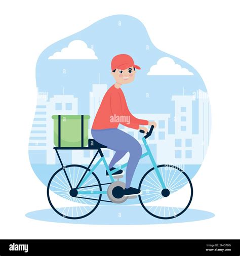 City Delivery Man Riding Bike Stock Vector Image And Art Alamy