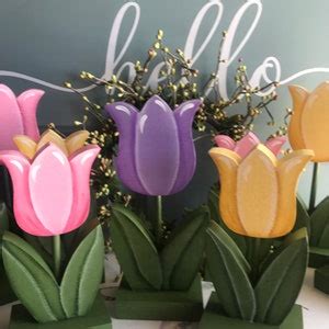 Wooden Pastel Spring Tulips. Hand Painted Set of Three Consists of One ...