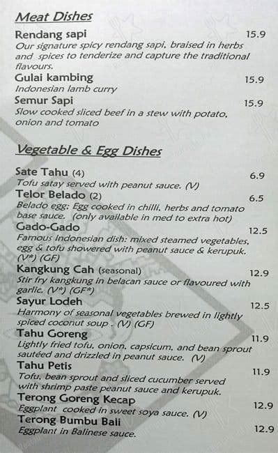 Menu at Jakarta Indonesian Restaurant, New Farm