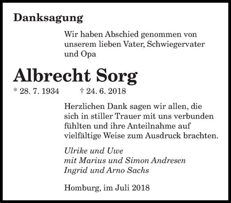 Traueranzeigen Von Albrecht Sorg Saarbruecker Zeitung Trauer De