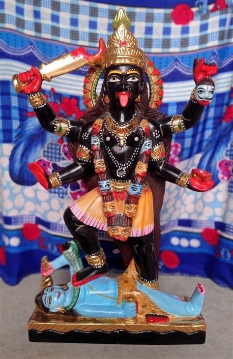 Painted Hindu Black Marble Kali Maa Statue For Worship Size 30 Inch