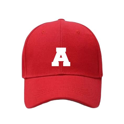 jual topi baseballcap warna merah abjad huruf teks alphabet