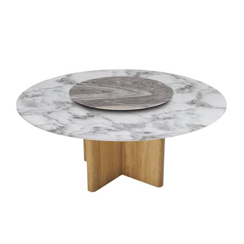 Mix Match Round Marble Dining Table With Nava Ash Wood Base M