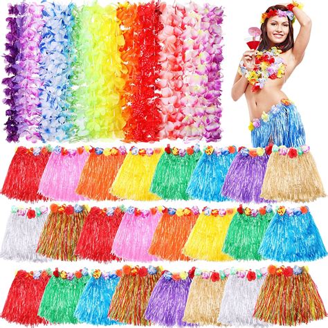 Amazon Willbond Pcs Hula Skirt Grass Skirts With Hawaiian Leis