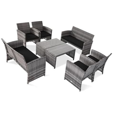 Gymax 8 Pieces Patio Outdoor Rattan Conversation Furniture Set With