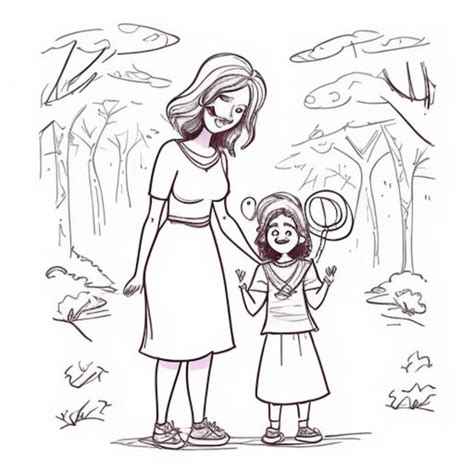 Premium Photo A Drawing Of A Mother And Daughter With Balloons And