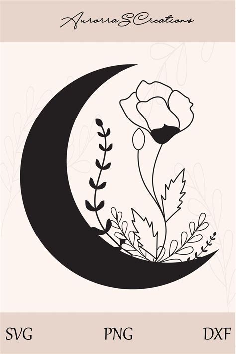 Wildflower Svg Crescent Moon Svg Floral Line Art Wildflower Bouquet