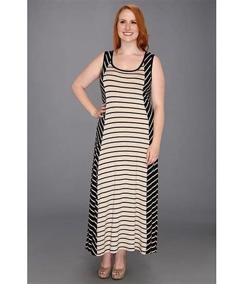 Calvin Klein Plus Size Stripe Maxi Dress Black Heather Latte Zappos